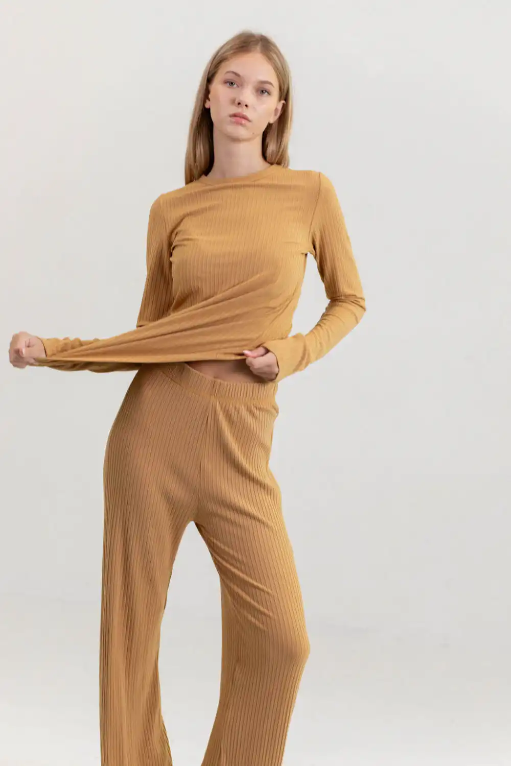 PANTALONE DERBY VISCOSE OKER - Slika 2